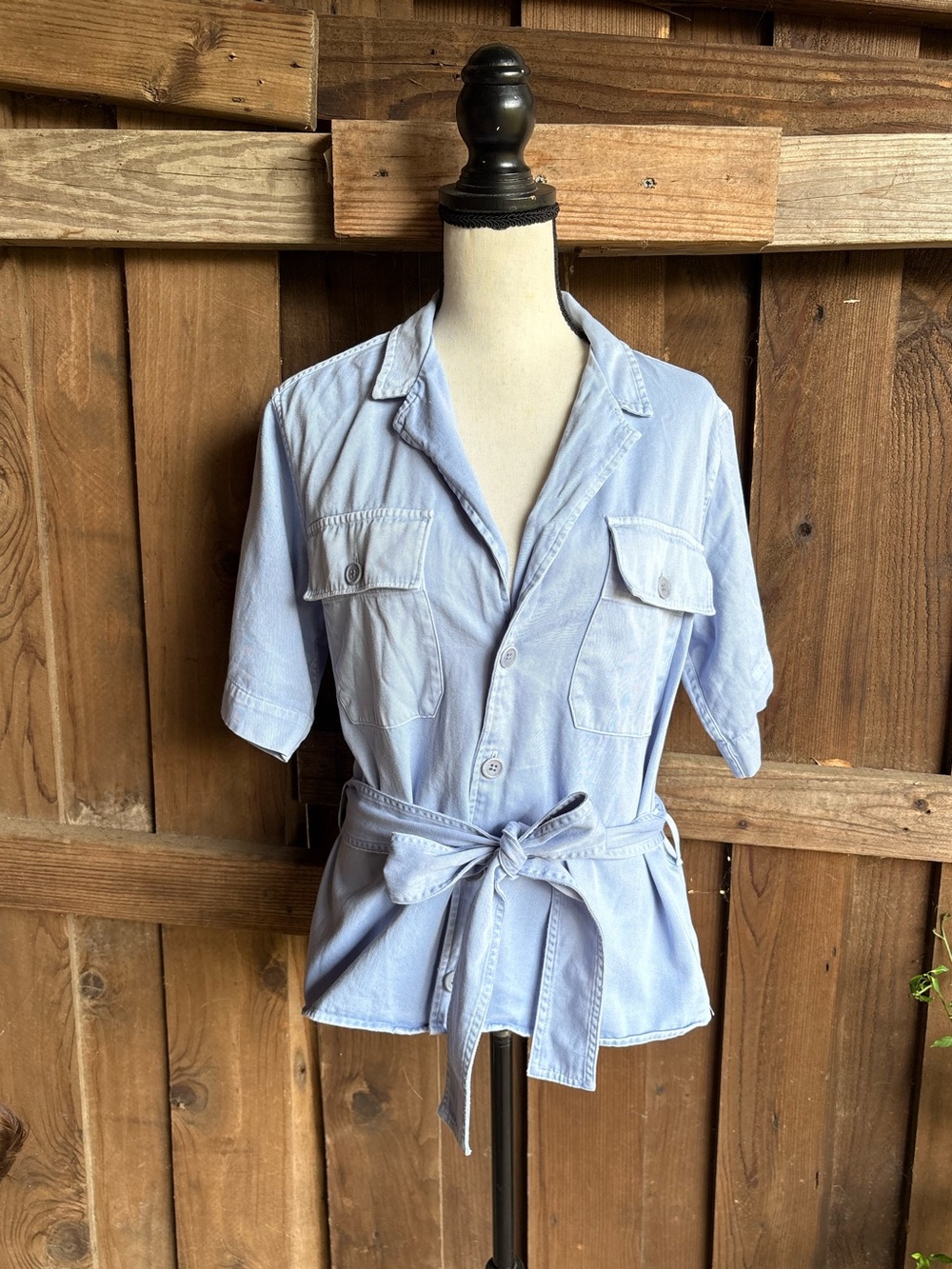 Polo Ralph Lauren Belted Cotton Short Sleeve Utility Safari Blue Shirt